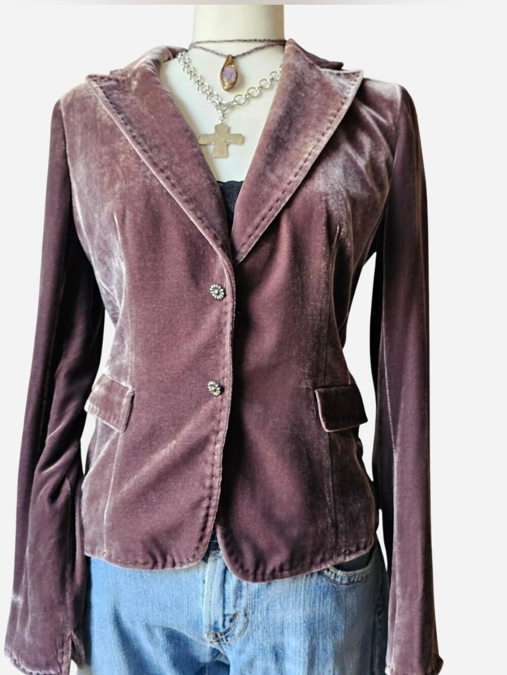 Y2k Tahari Dusty Mauve Velvet Silk Blazer - Small